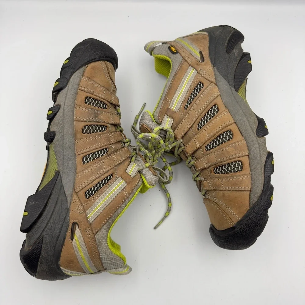 Keen Voyageur Hiking Shoes Brown Lime Green Leather Mesh Men 8 Women 9.5 EU 40.5